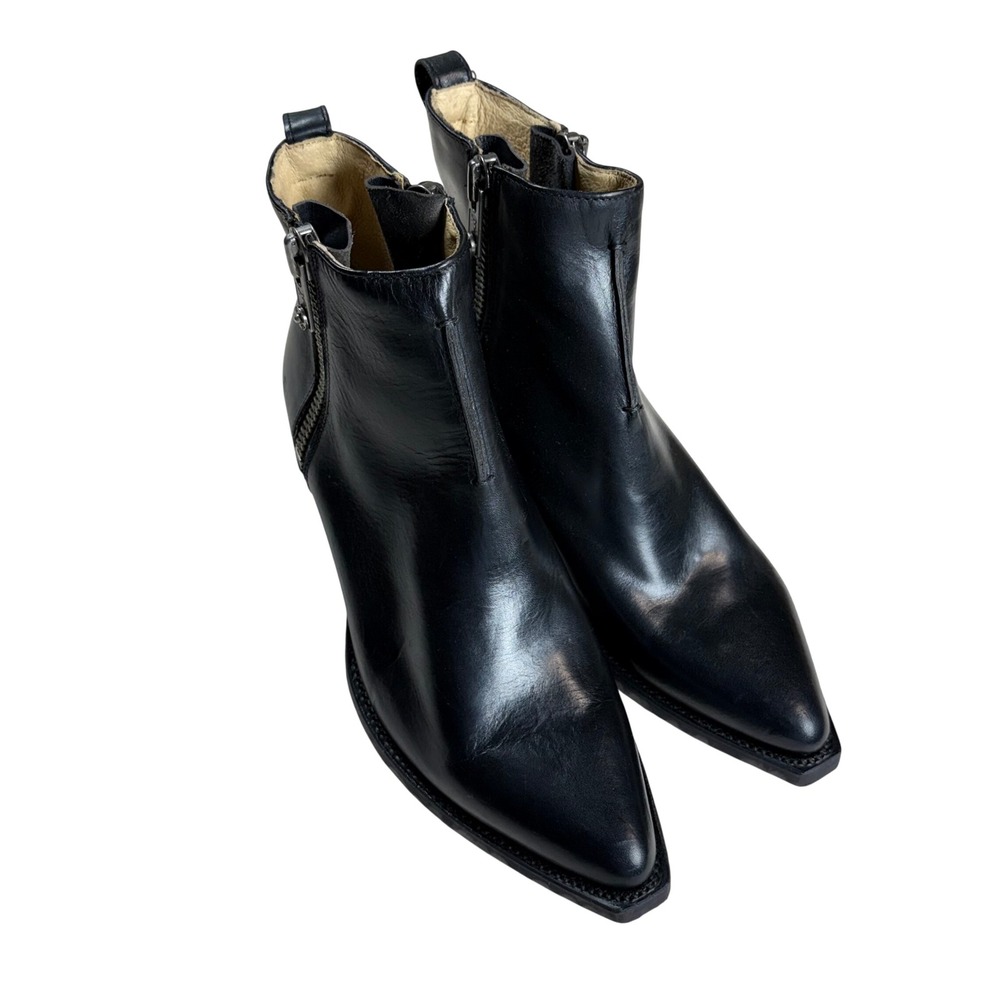 Frye Womens Black Leather Pointed Toe Ankle Boots Side Zip Size 10 Grunge Goth